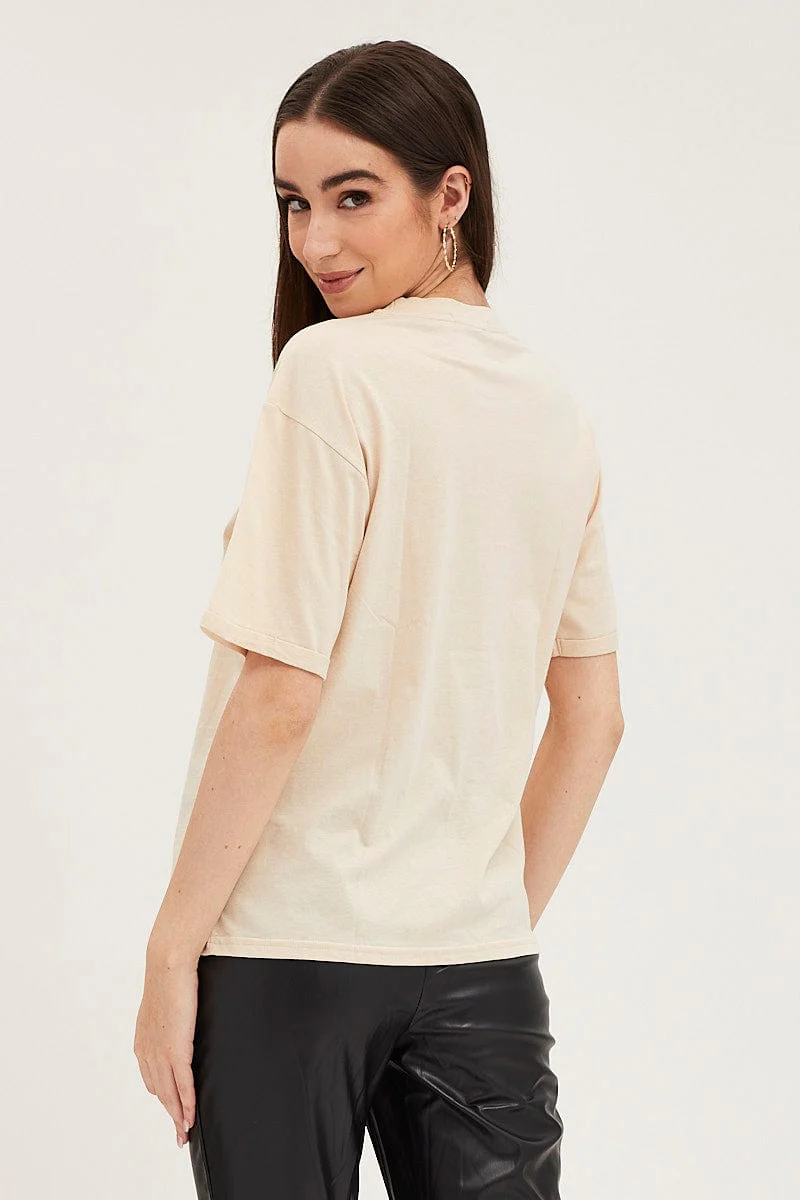 Beige Graphic T Shirt Short Sleeve - Image 5