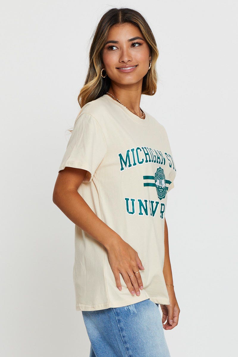Beige Graphic T-Shirt Short Sleeve - Image 4
