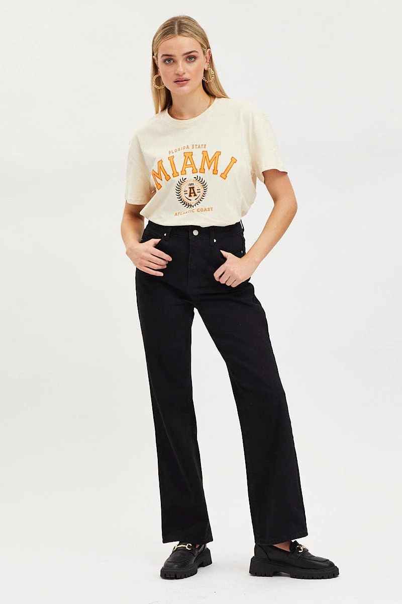 Beige Graphic T-Shirt Short Sleeve - Image 2