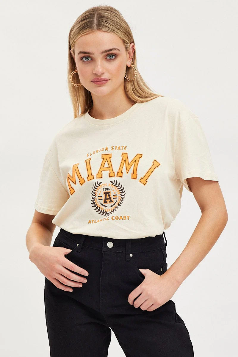 Beige Graphic T-Shirt Short Sleeve - Image 3