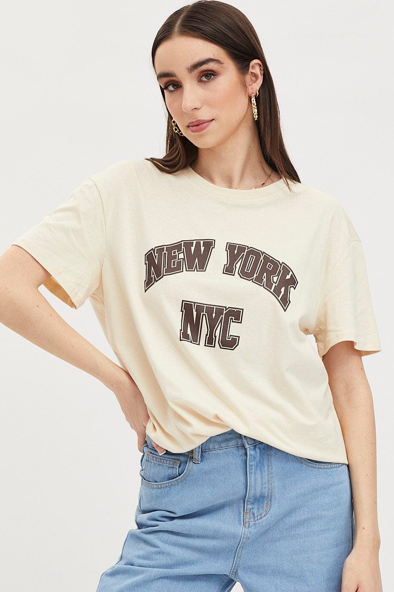 Beige Graphic T Shirt Short Sleeve - Image 3