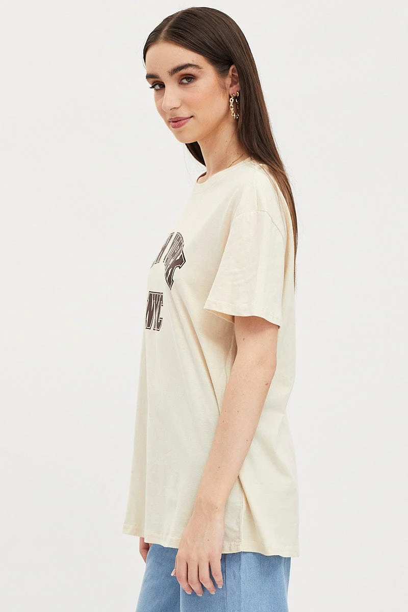 Beige Graphic T Shirt Short Sleeve - Image 4