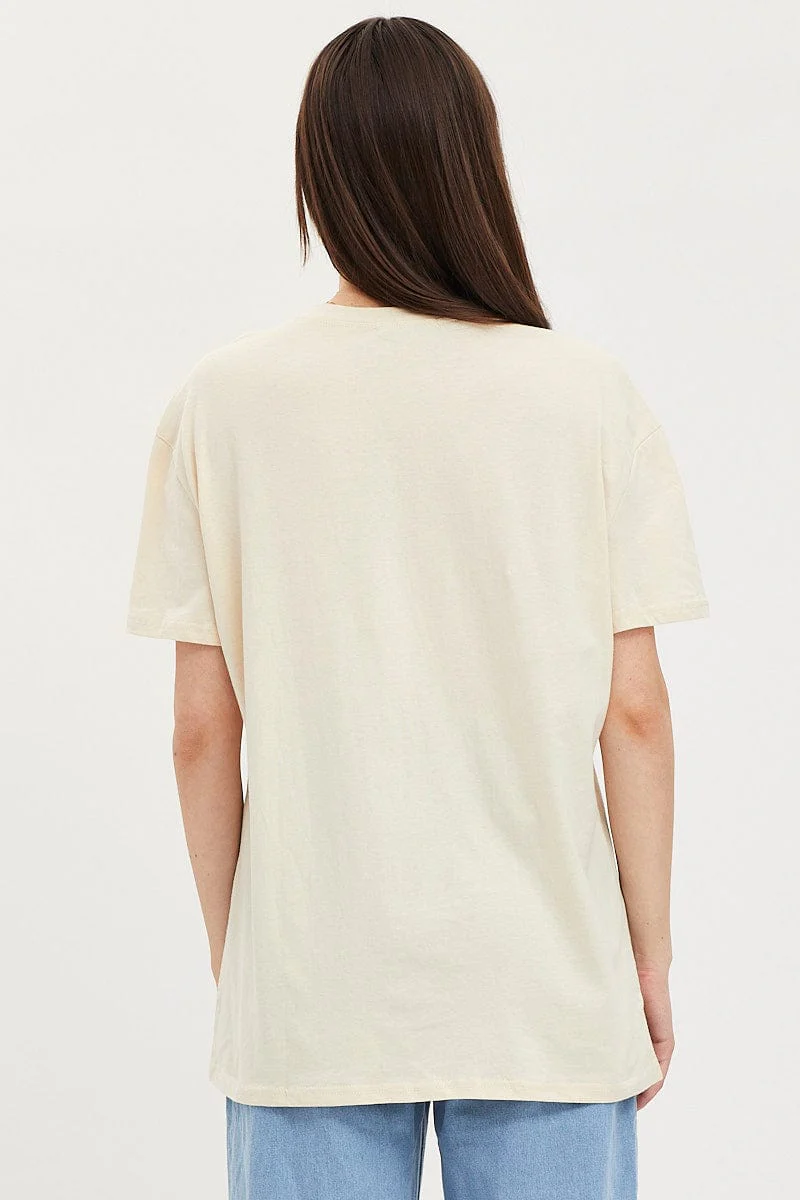 Beige Graphic T Shirt Short Sleeve - Image 5
