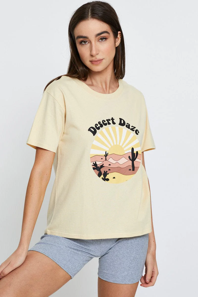 Beige Graphic T-Shirt Short Sleeve