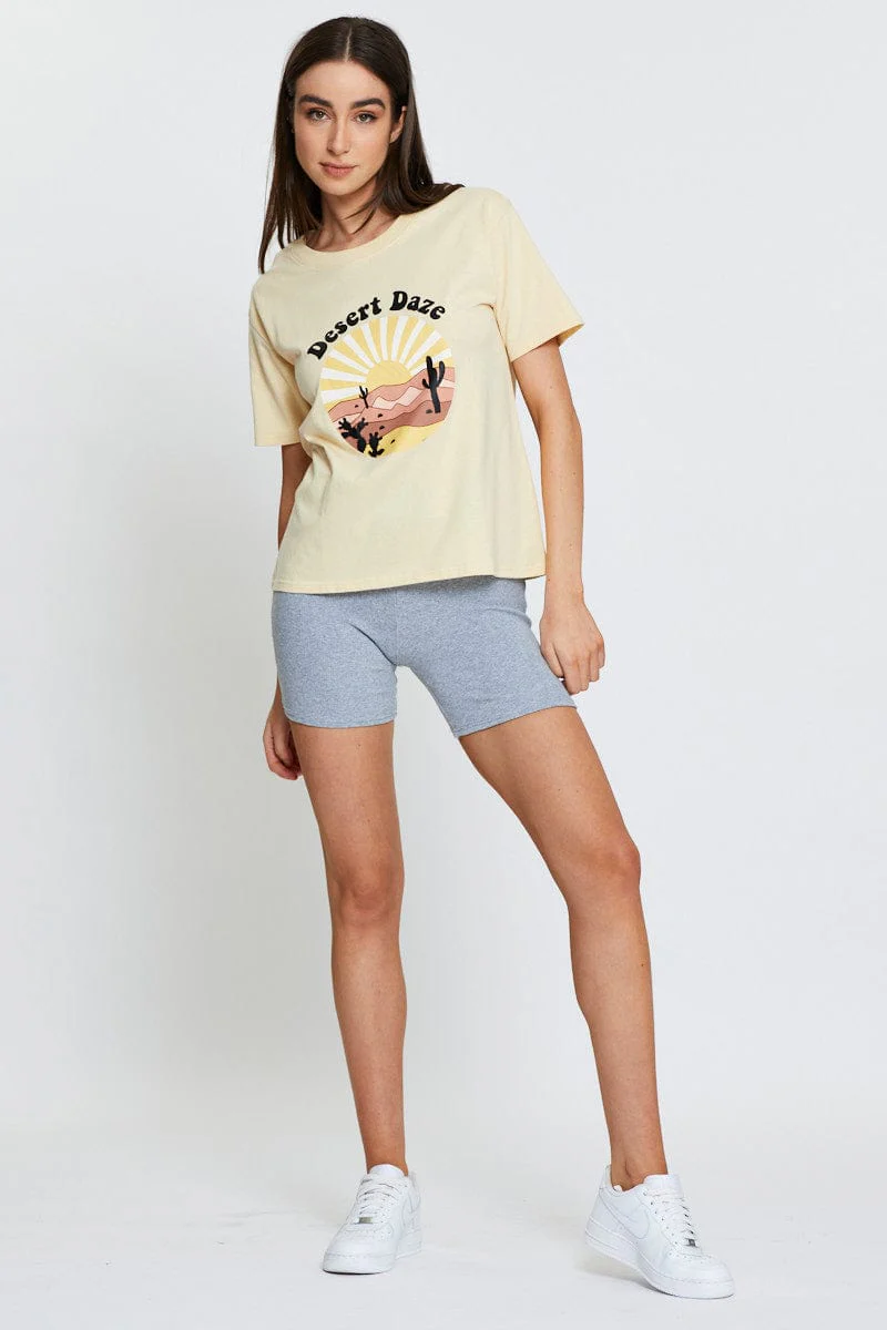Beige Graphic T-Shirt Short Sleeve - Image 2