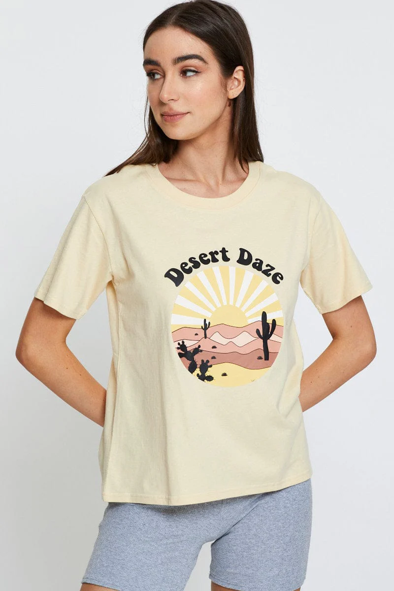 Beige Graphic T-Shirt Short Sleeve - Image 3