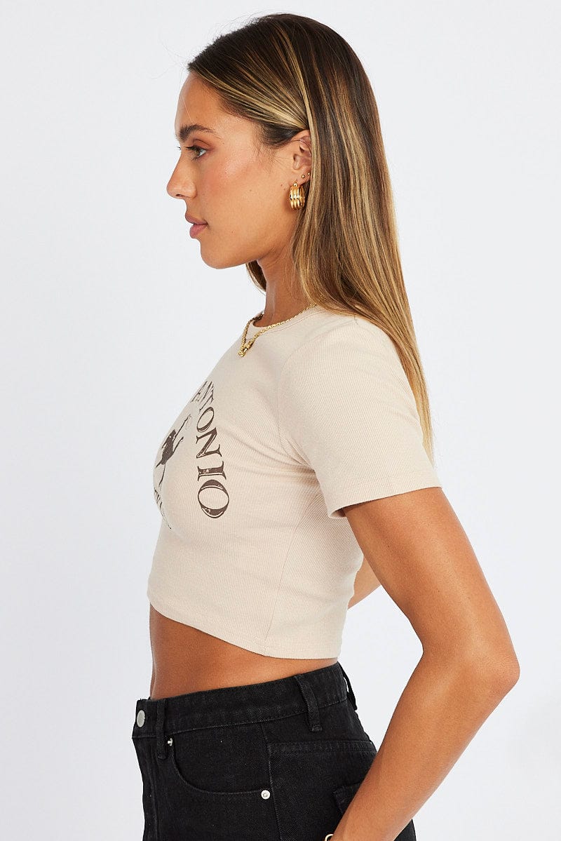 Beige Graphic Tee Cowboy Texas western Crop Baby T-shirt - Image 4