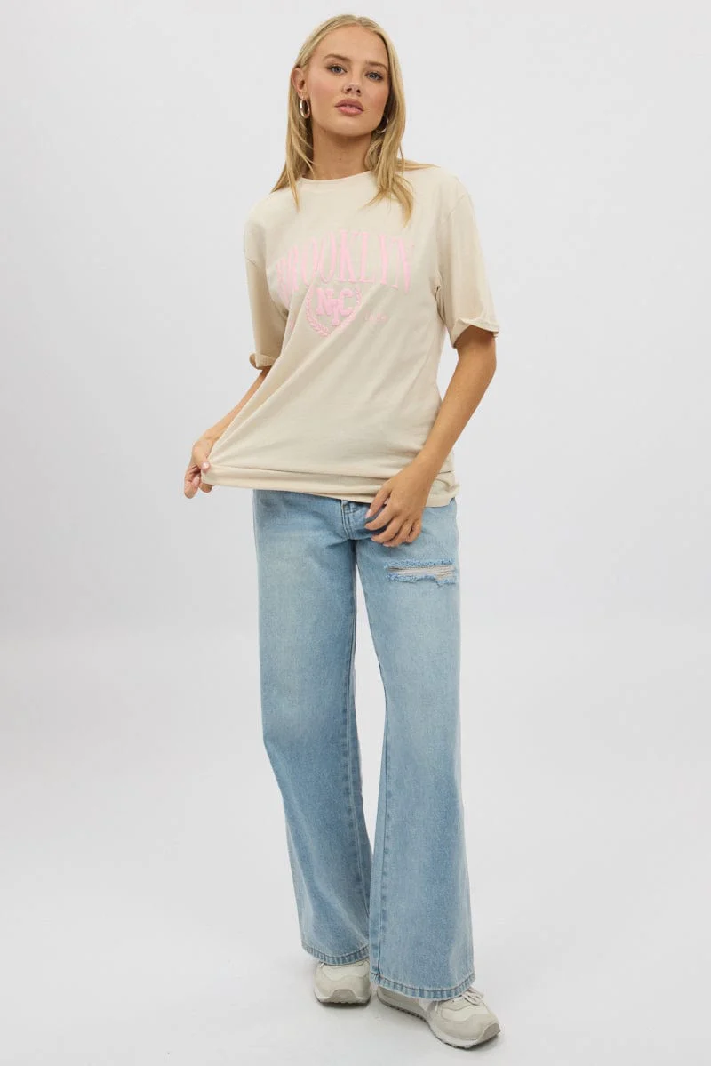 Beige Graphic Tee Short Sleeve - Image 2