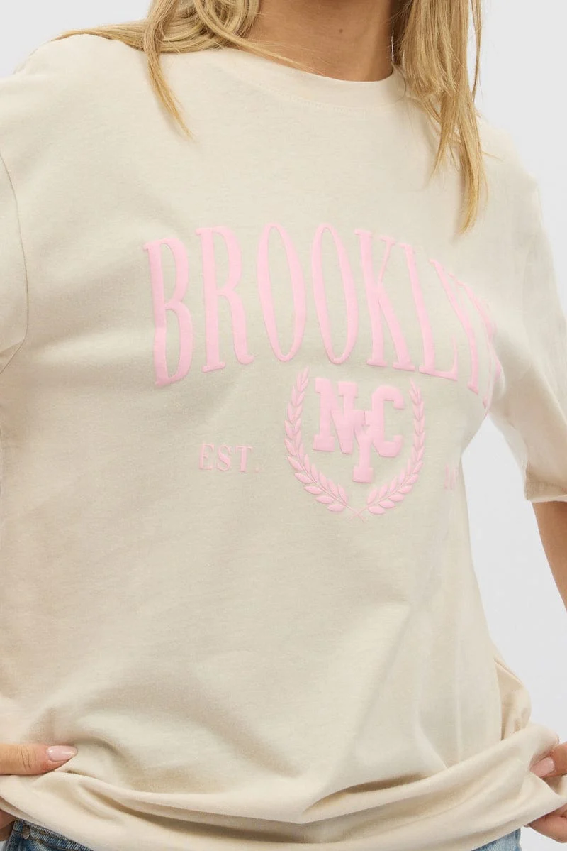 Beige Graphic Tee Short Sleeve - Image 6