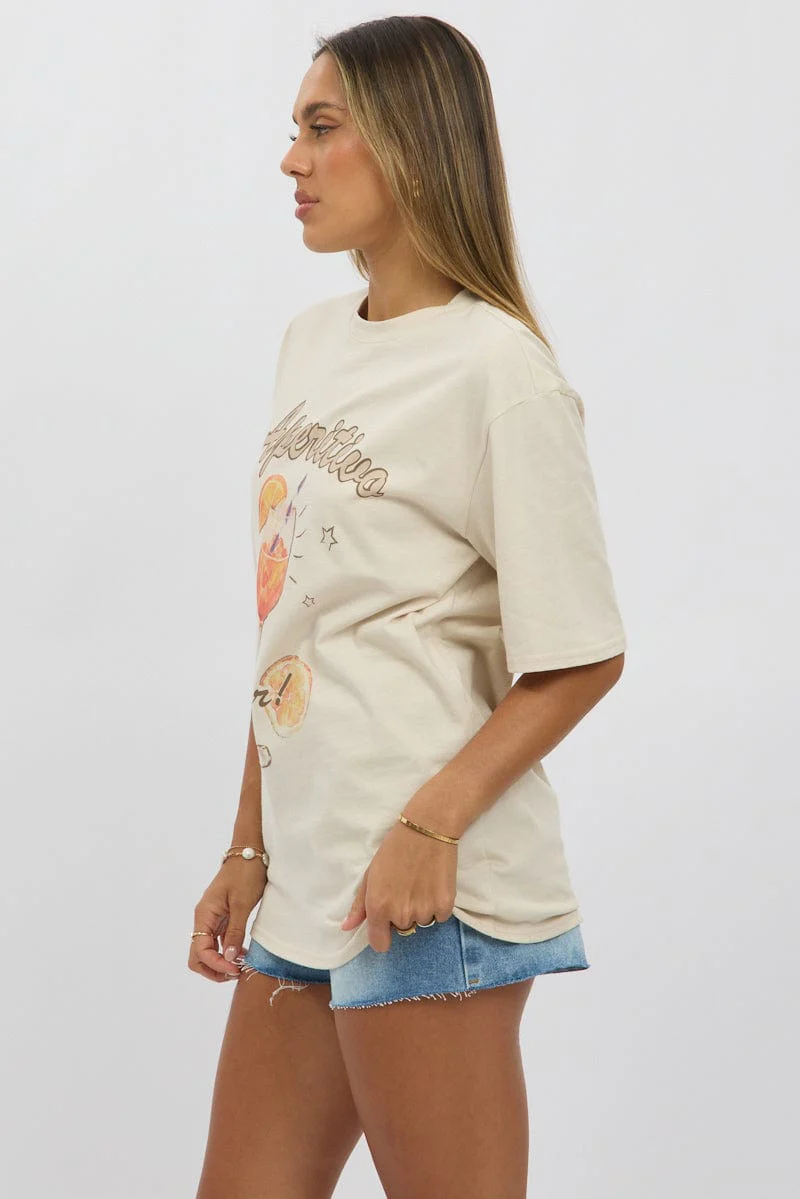Beige Graphic Tee Short Sleeve - Image 4