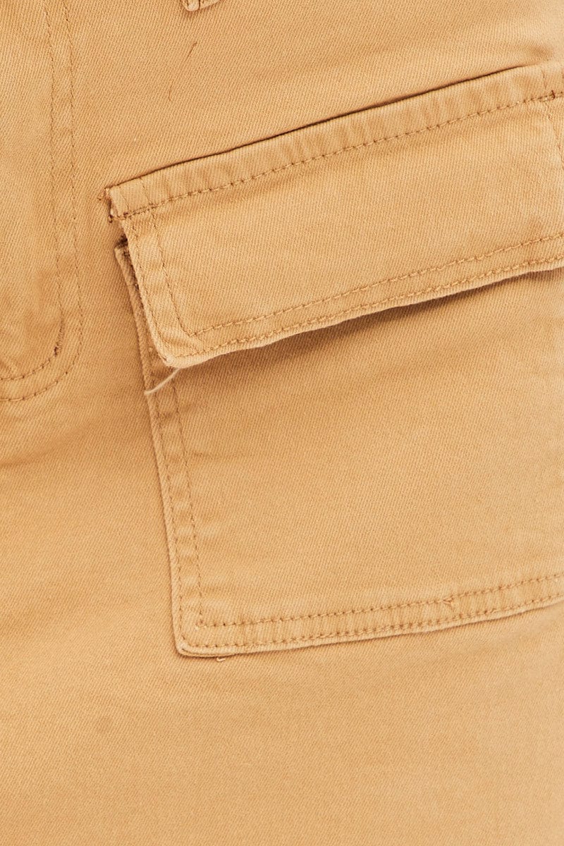 Beige High Rise Cargo Mini Denim Skirt - Image 6