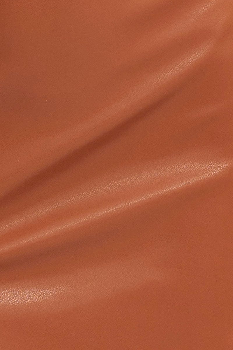 Beige High Rise Skirt Front Split Faux Leather - Image 6