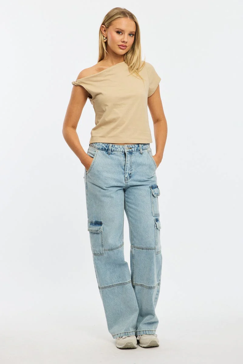 Beige Jersey Tee Shirt Short Sleeve - Image 2