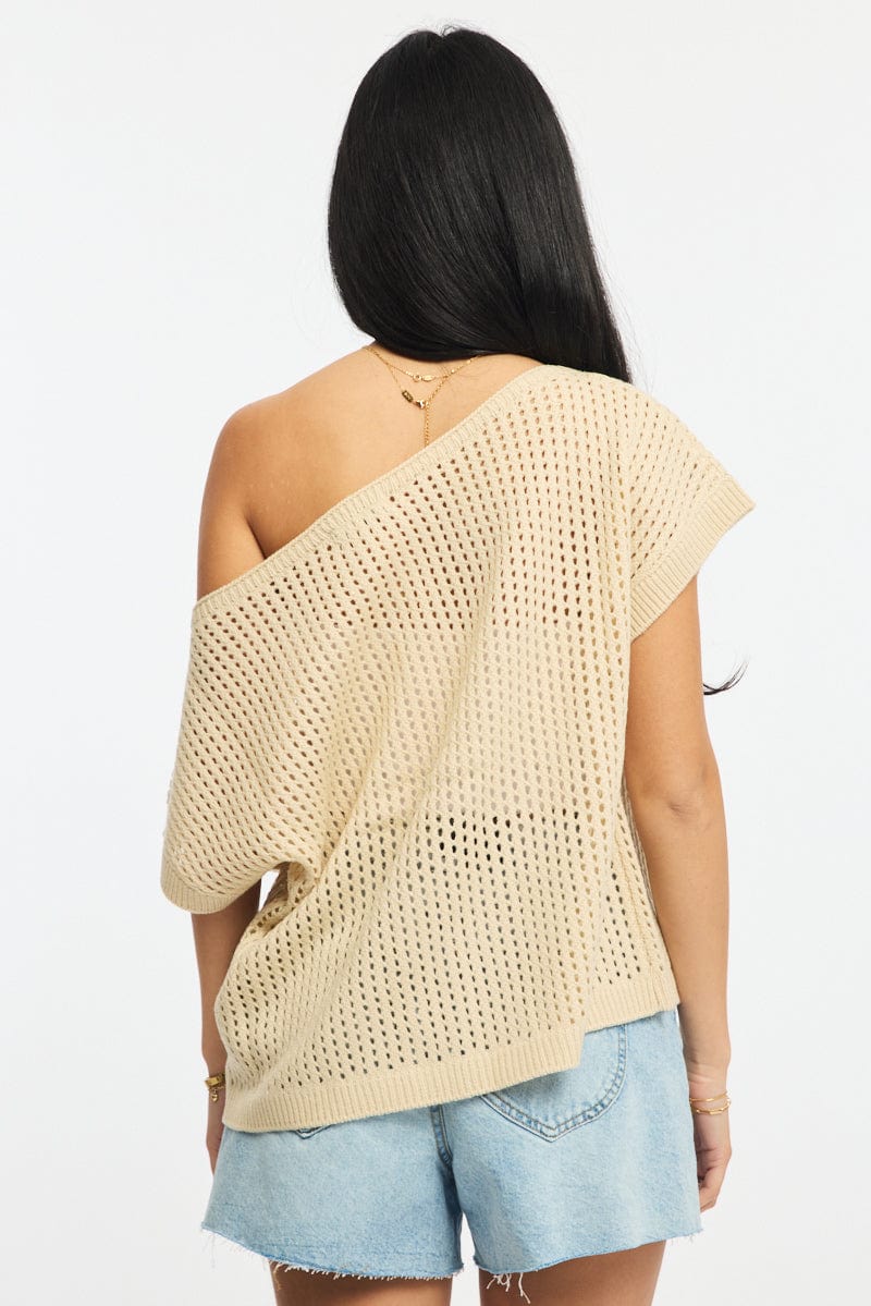 Beige Knit Top Off Shoulder - Image 4