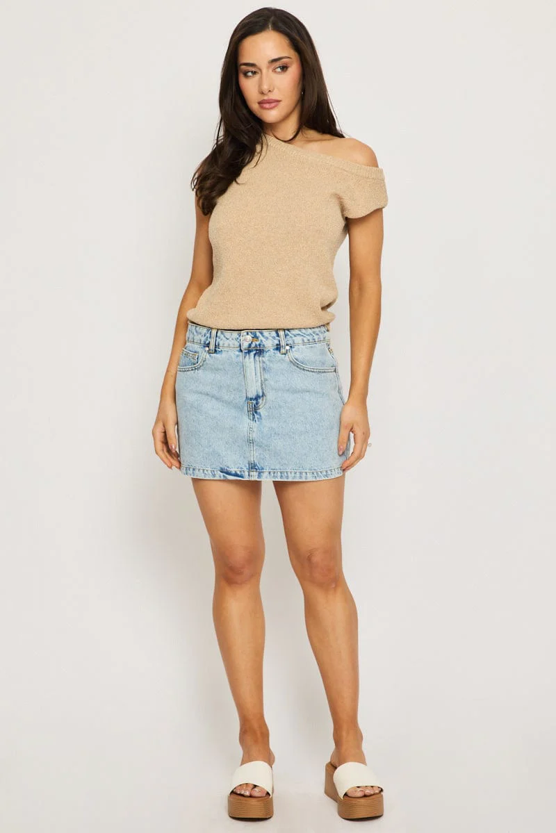 Beige Knit Top Off Shoulder - Image 2