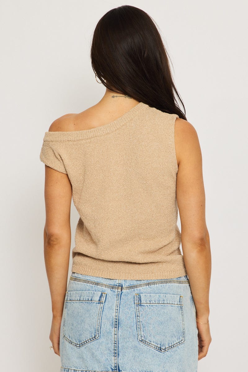 Beige Knit Top Off Shoulder - Image 4