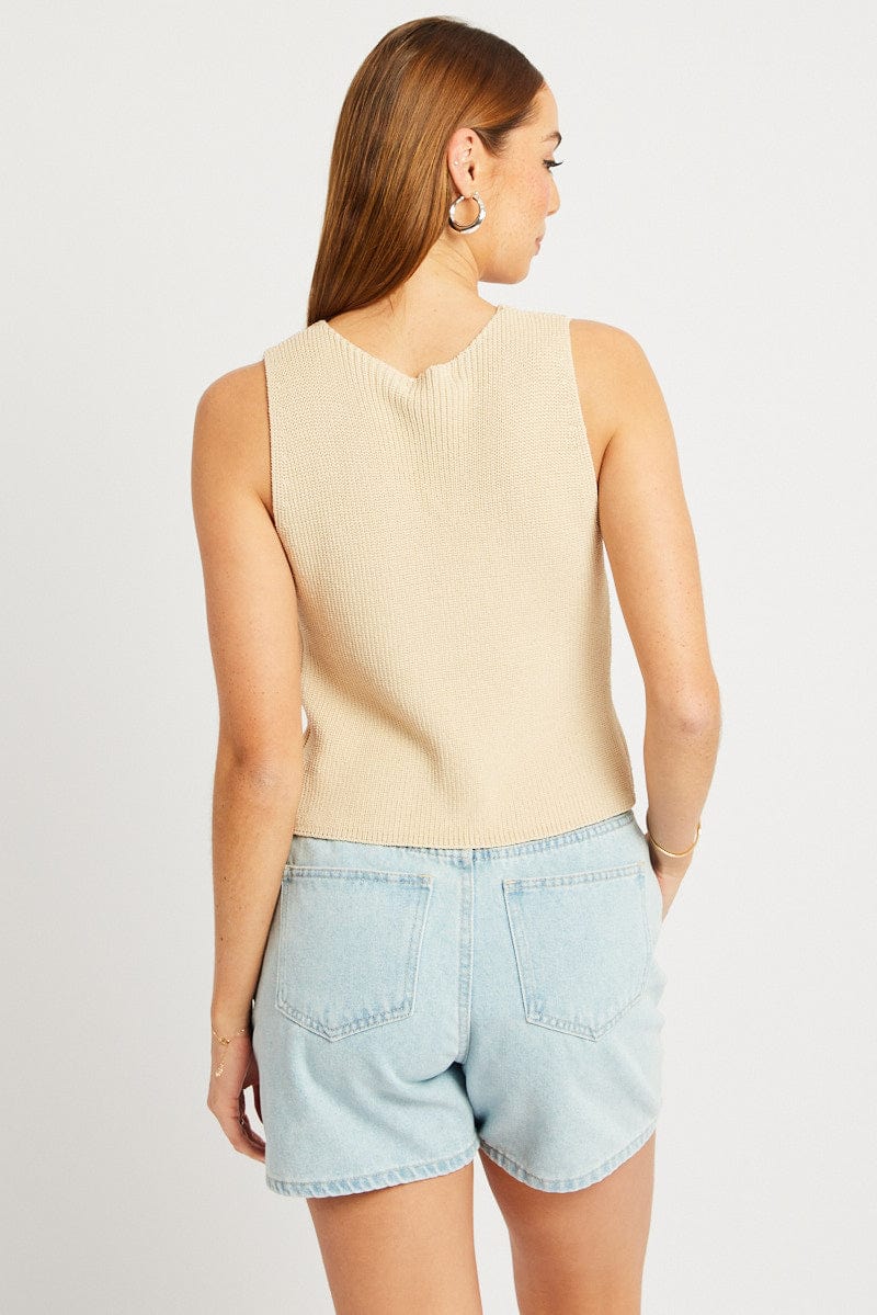 Beige Knit Vest V Neck - Image 5