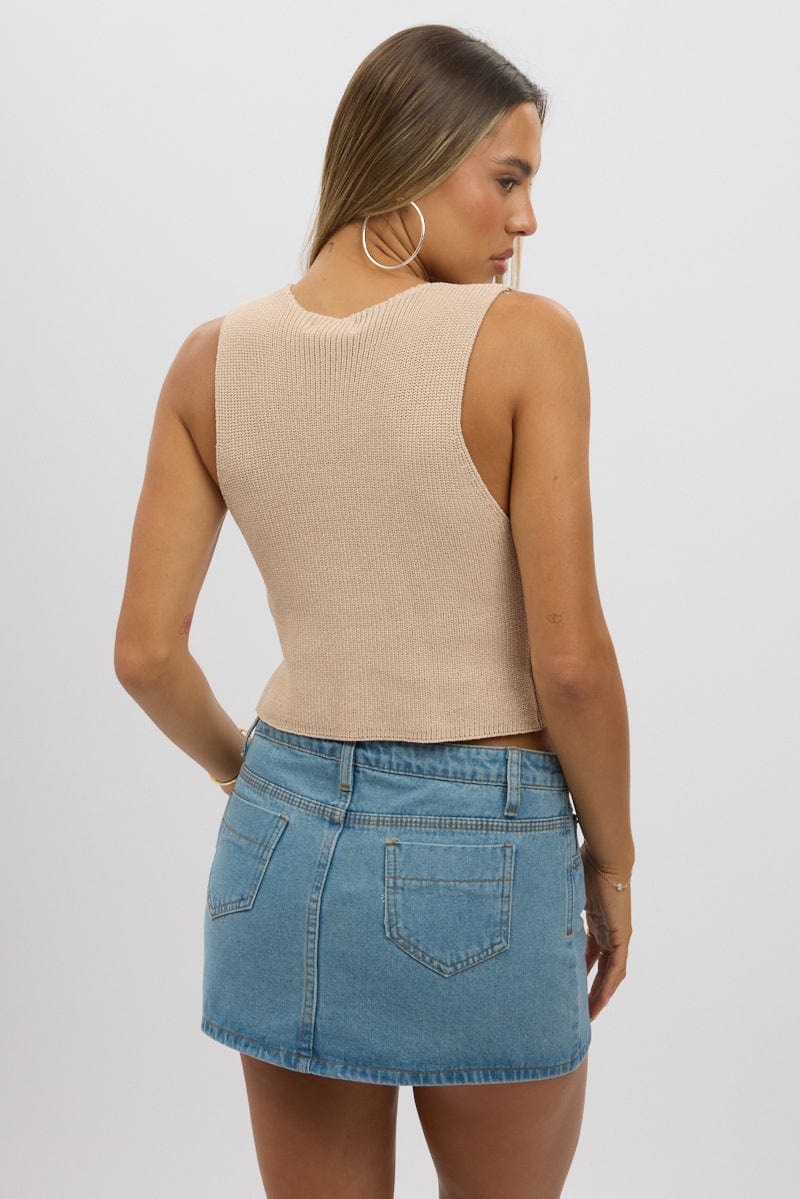 Beige Knit Vest V Neck - Image 5