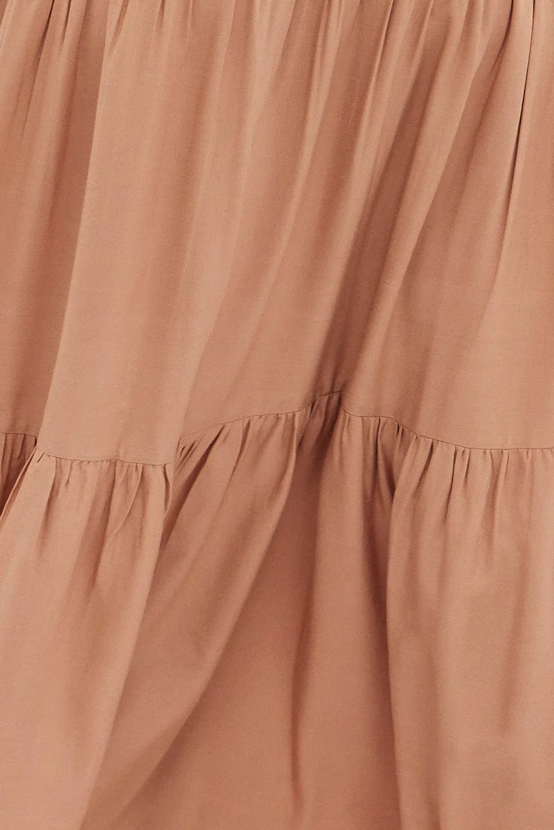 Beige Maxi Dress Short Sleeve Wrap Front Tiered - Image 6