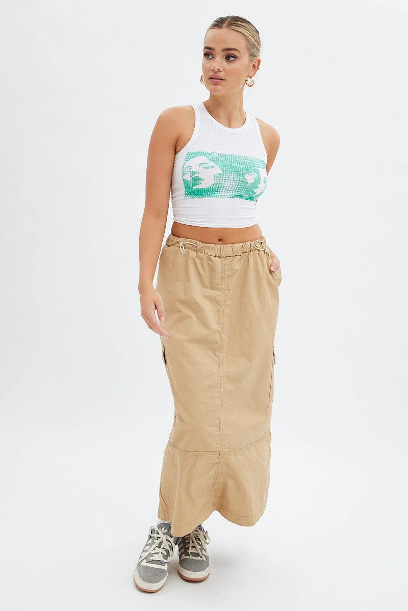 Beige Maxi Skirt Low Rise Cargo Parachute - Image 3