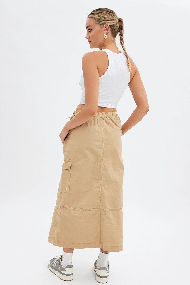 Beige Maxi Skirt Low Rise Cargo Parachute - Image 5