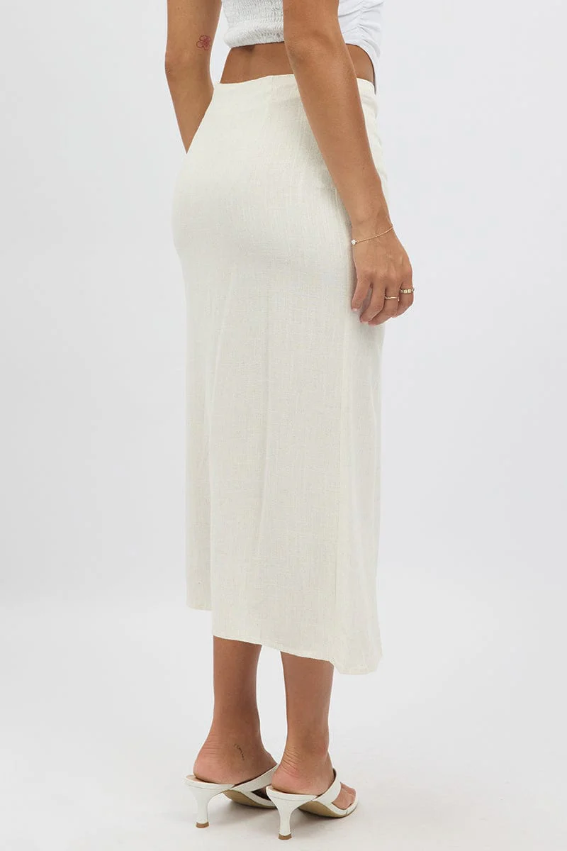 Beige Midaxi Skirt Buckle Detail Linen Blend - Image 5