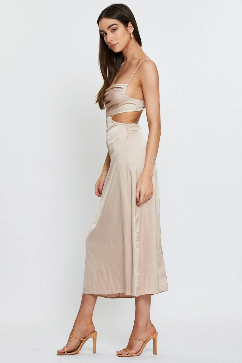 Beige Midi Dress Satin - Image 4