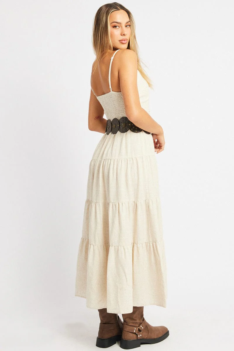 Beige Midi Dress Tiered Strappy - Image 5