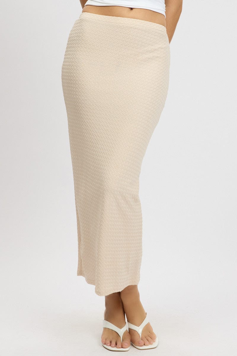 Beige Midi Skirt High Rise Textured Jersey - Image 3