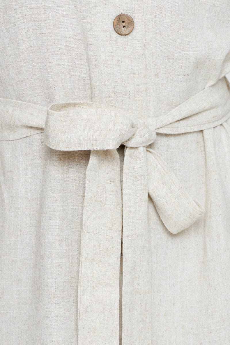Beige Mini Dress Short Sleeve V Neck - Image 6