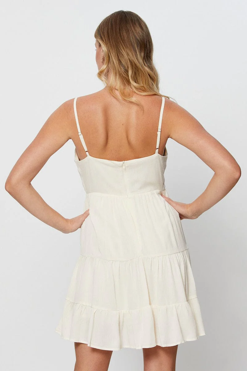 Beige Mini Dress Sleeveless Sweetheart Neckline - Image 5