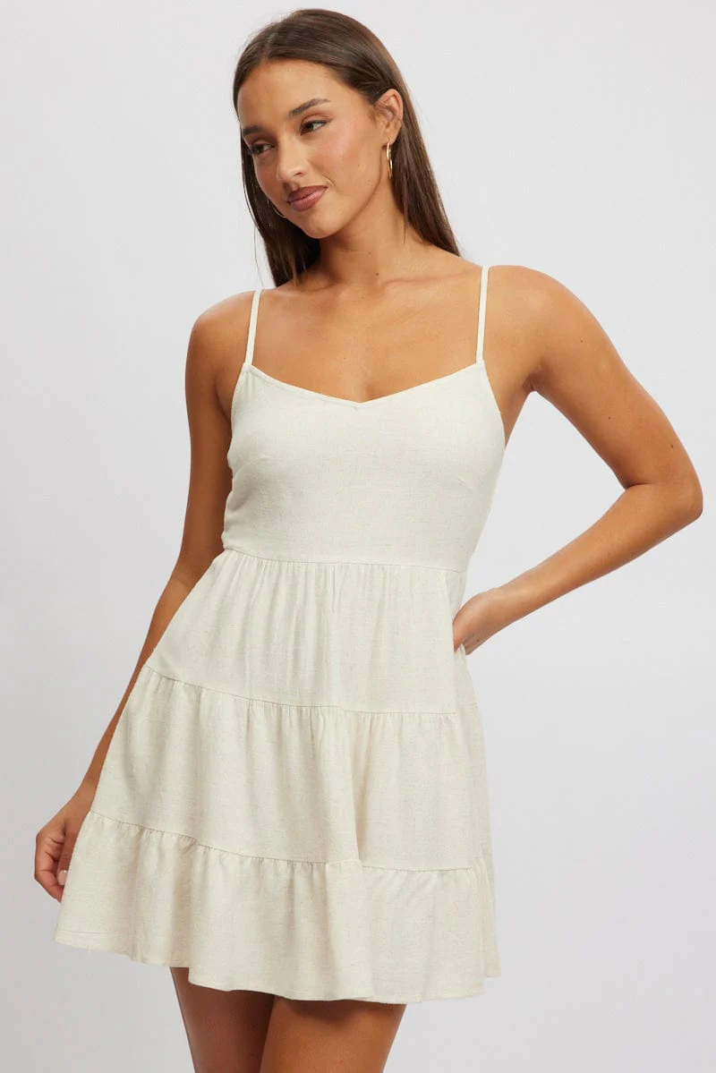 Beige Mini Dress Tiered Strappy - Image 3