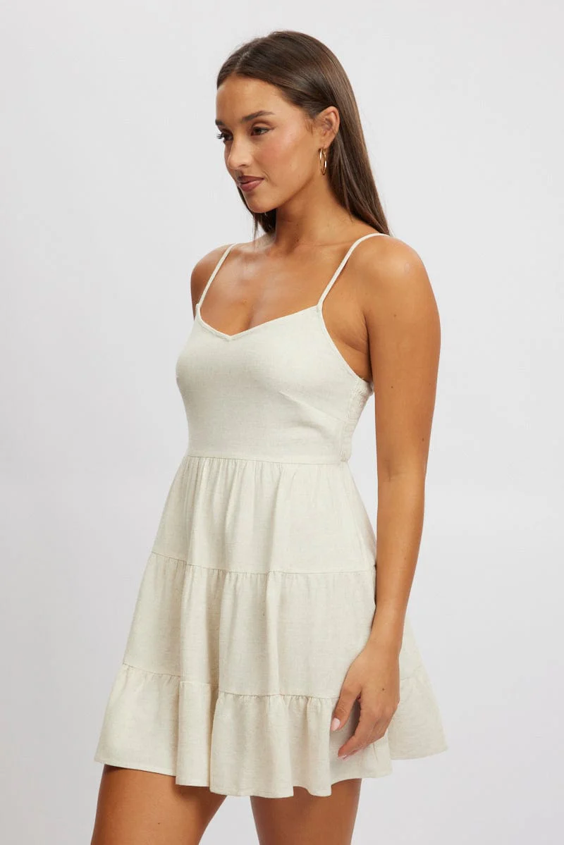 Beige Mini Dress Tiered Strappy - Image 4
