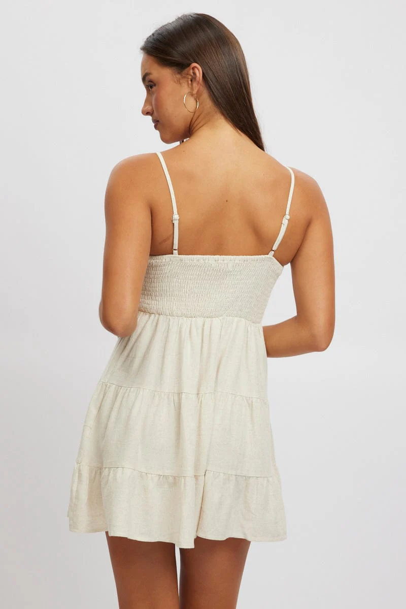Beige Mini Dress Tiered Strappy - Image 5