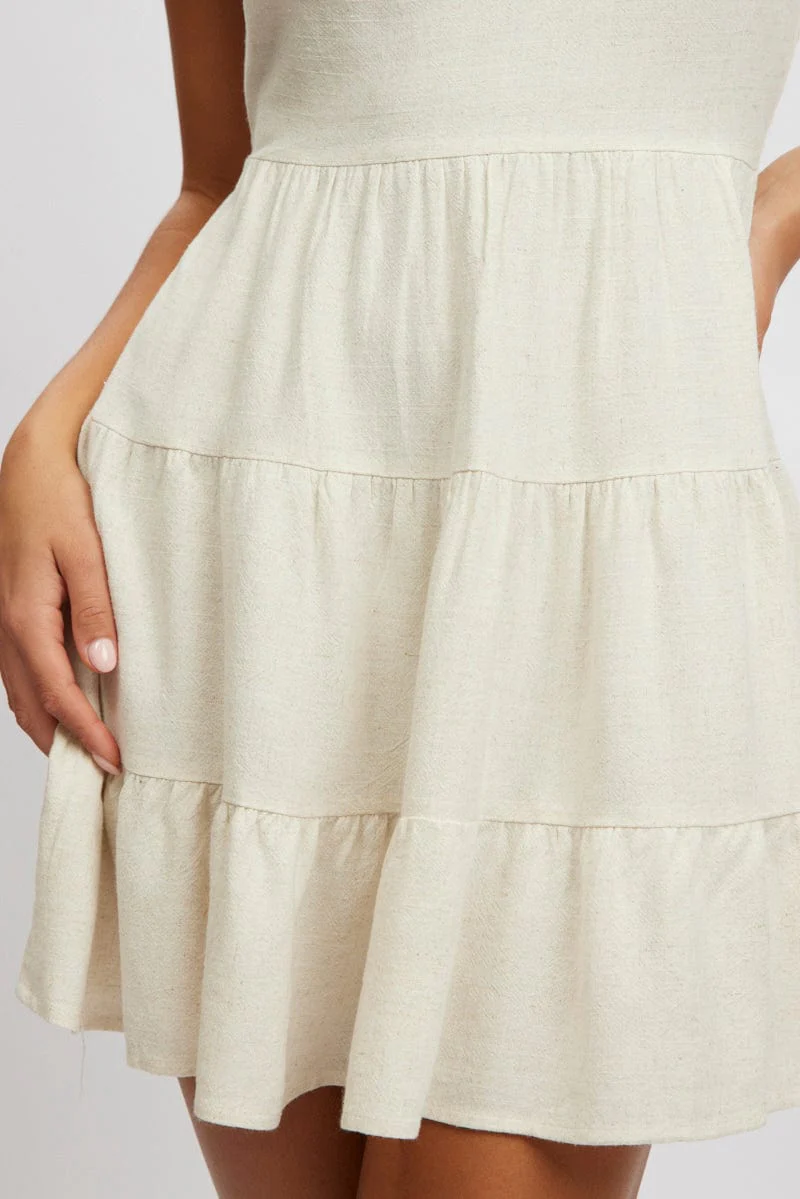 Beige Mini Dress Tiered Strappy - Image 6