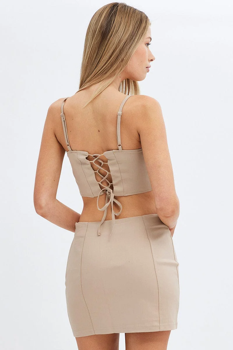 Beige Mini Skirt Mid Rise - Image 6