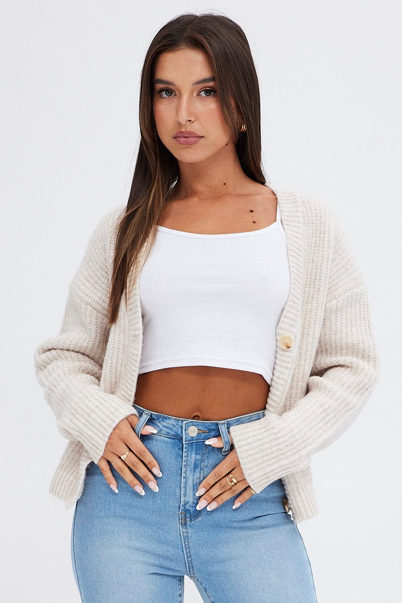 Beige Oversized Knit Cardigan