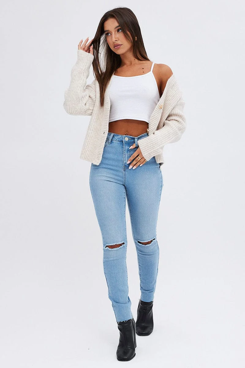 Beige Oversized Knit Cardigan - Image 2