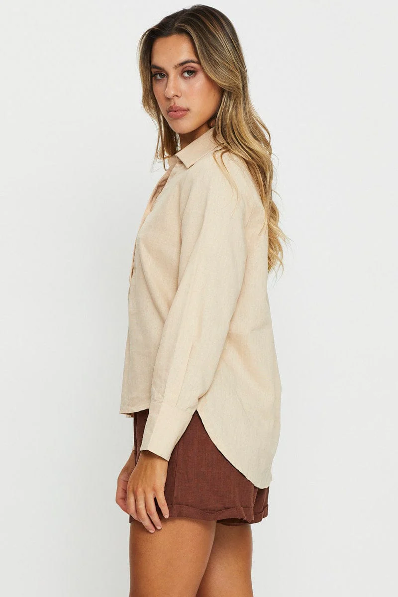 Beige Oversized Shirts Collared - Image 4