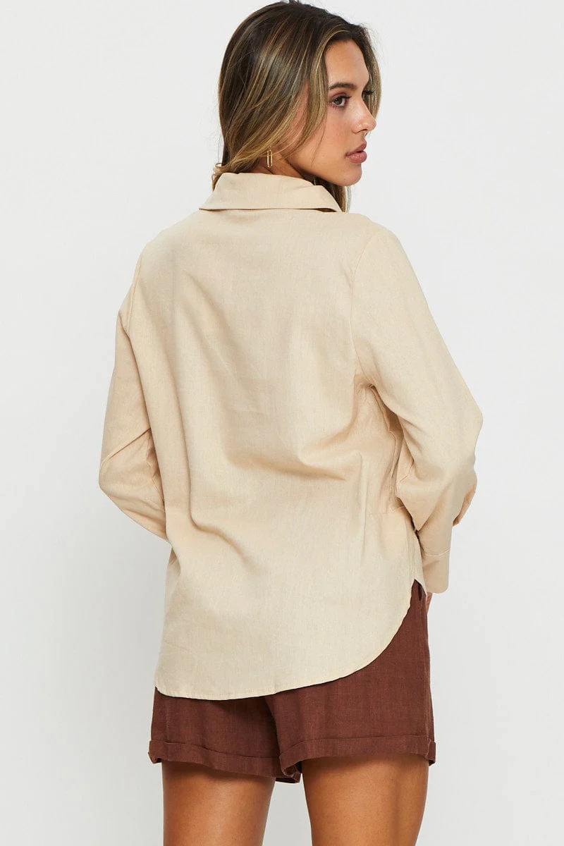 Beige Oversized Shirts Collared - Image 5