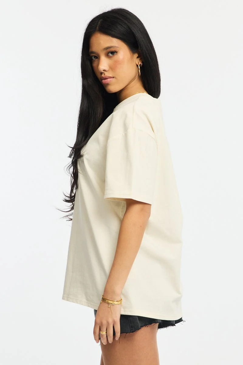 Beige Oversized Tee Short Sleeve - Image 3