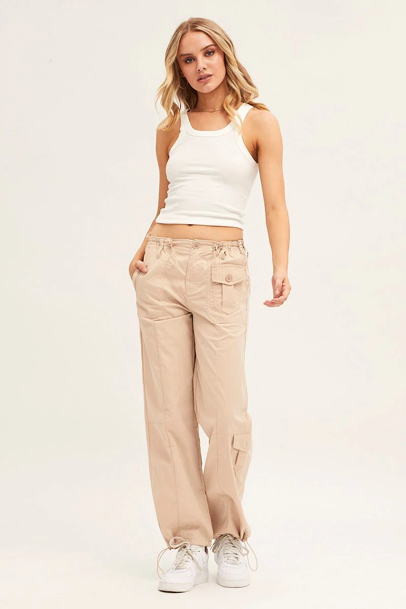 Beige Pants Strap Waist Cargo - Image 3