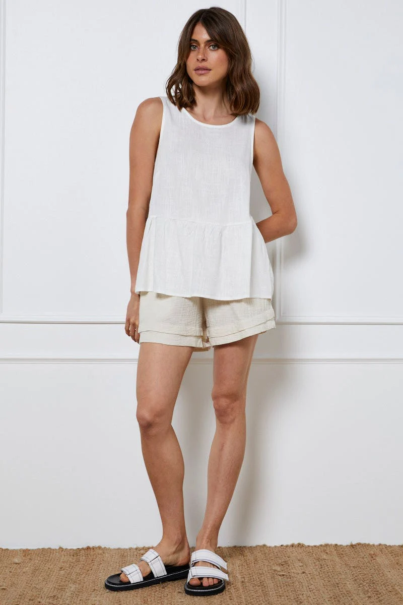 Beige Peplum Blouse Sleeveless V-Neck - Image 2