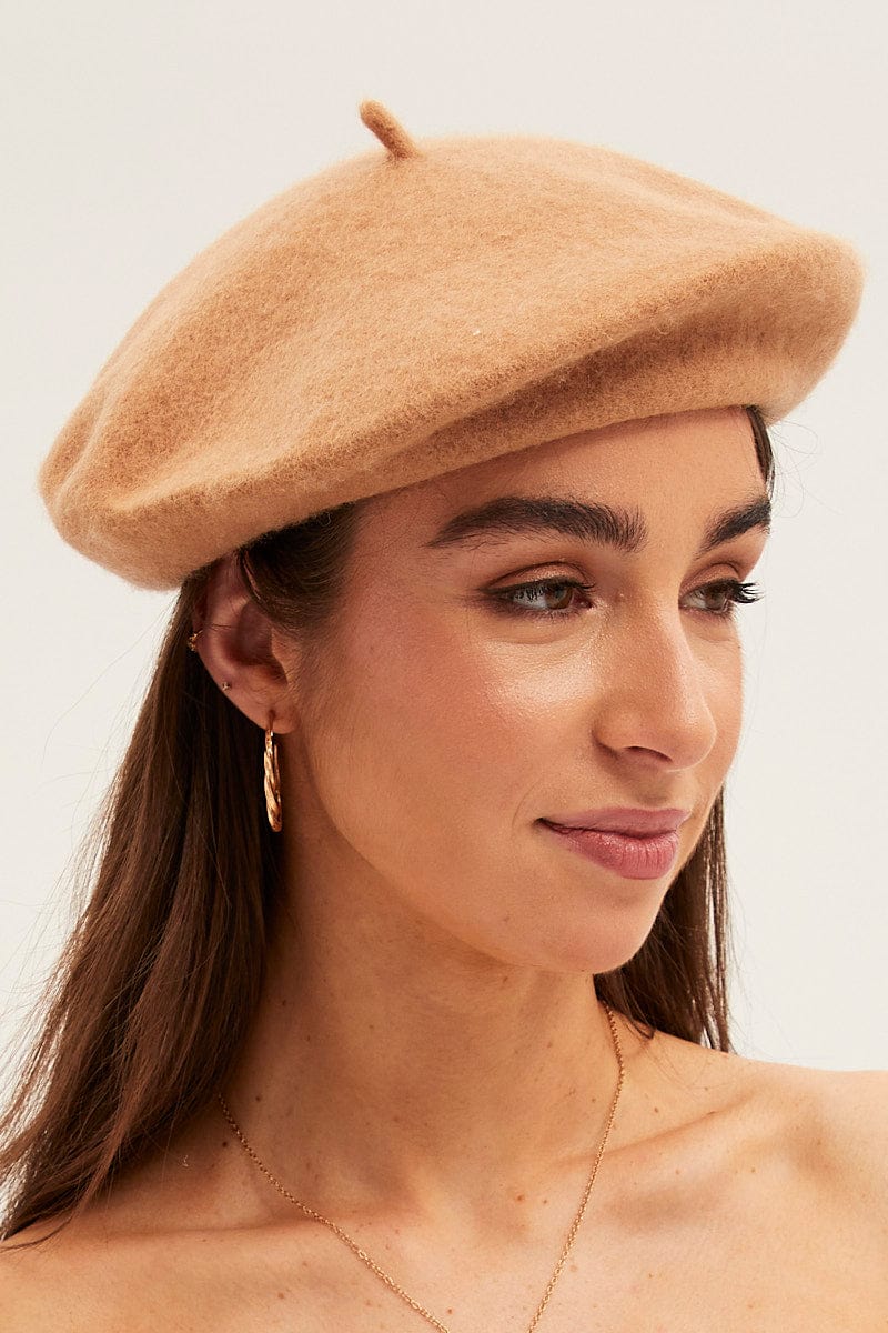 Beige Plain Beret - Image 2