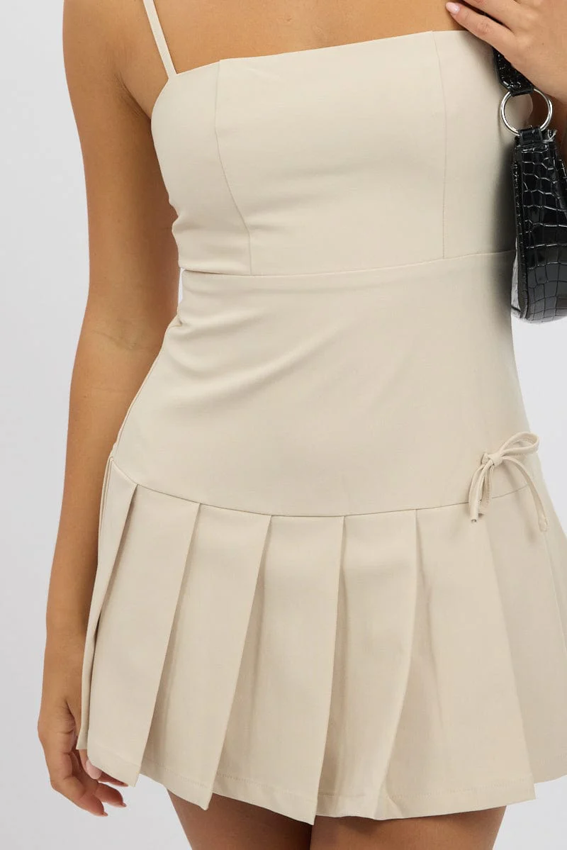 Beige Pleated Mini Dress - Image 6