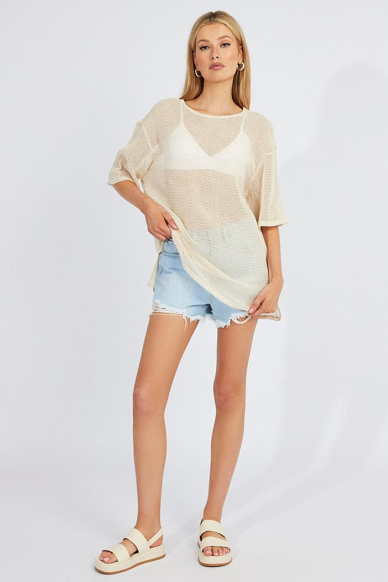 Beige Relaxed Top Short Sleeve - Image 2
