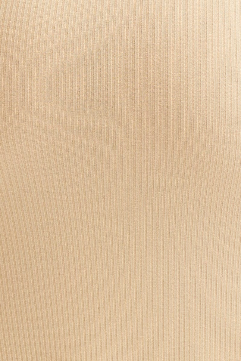 Beige Ribbed Split Midi Skirt - Image 5