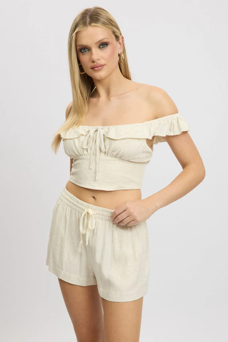 Beige Shorts Elasticated Waist - Image 3