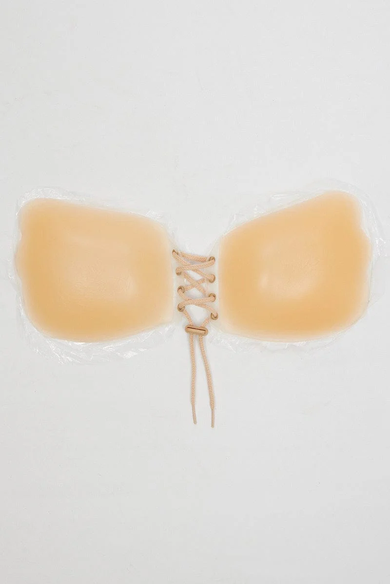 Beige Silicone Lace Up Self Adhesive Bra - Image 3
