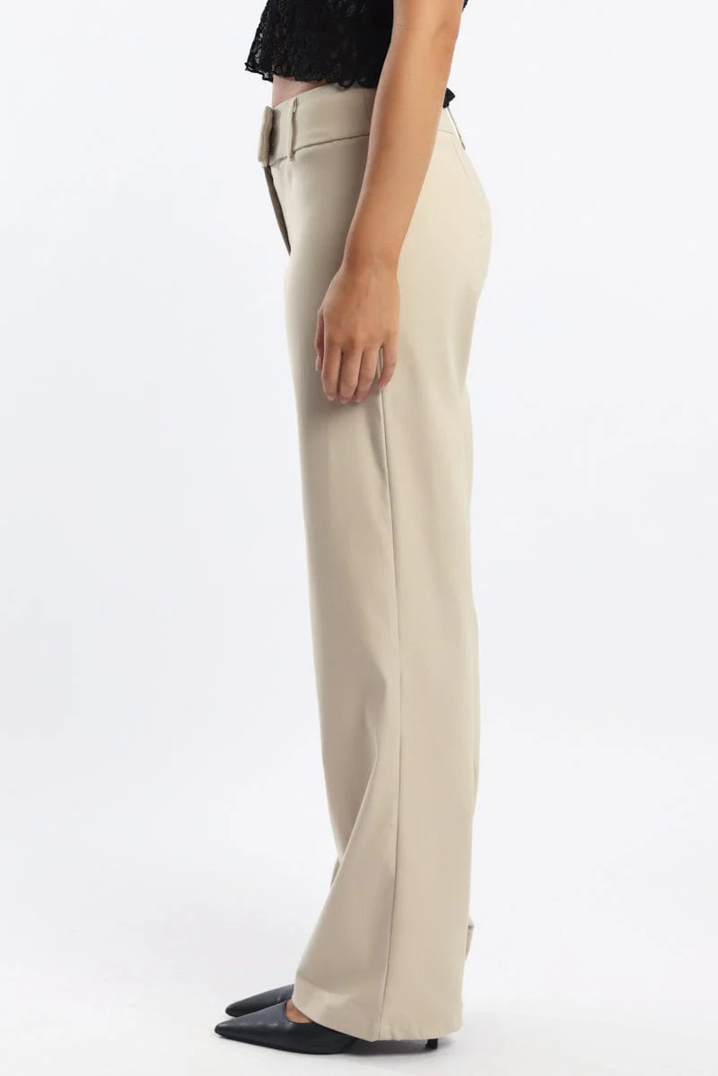 Beige Straight Fit Low Rise Pants - Image 4